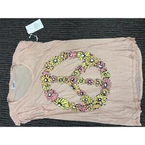 NWT New Lauren Moshi Distressed Floral Peace Sign T-Shirt Large